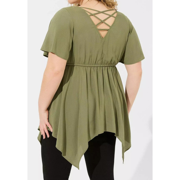 NWT Torrid Babydoll Challis Sharkbite Flutter Sleeve Top Green Plus Size 2 2X - Picture 11 of 16